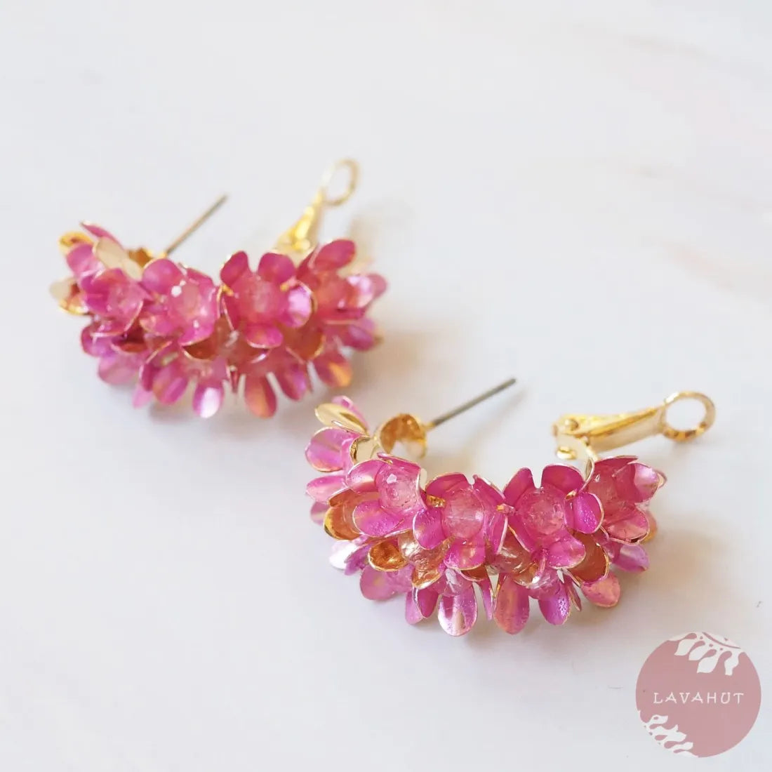 Pink Blossom Huggie Hoop Earrings - Made In Hawaii