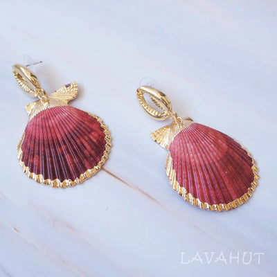 Pink Calico Seashell Earrings - Made In Hawaii