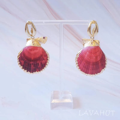 Pink Calico Seashell Earrings - Made In Hawaii