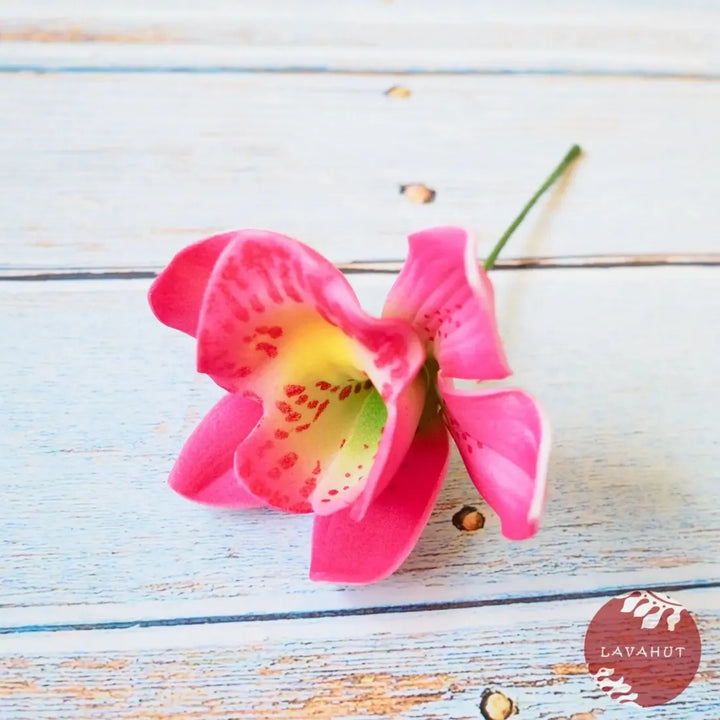 Pink Cymbidium Orchid Flower Ear Stick - Made in Hawaii