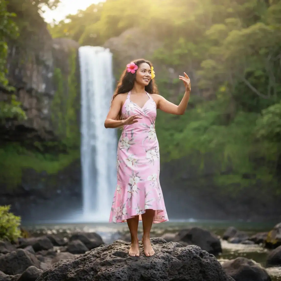 Mele Pink Akua Hawaiian Halter Dress - Made in Hawaii