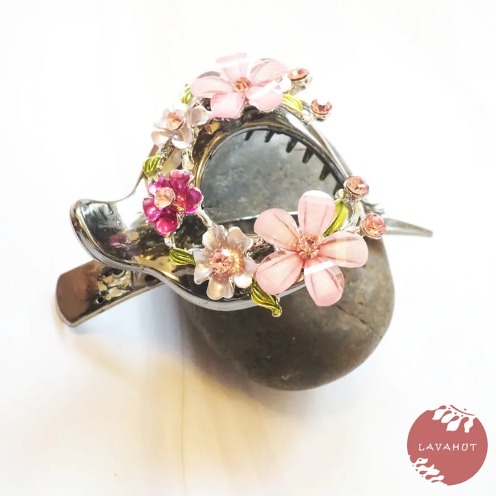 Pink Flower Hair Bun Claw - Made in Hawaii