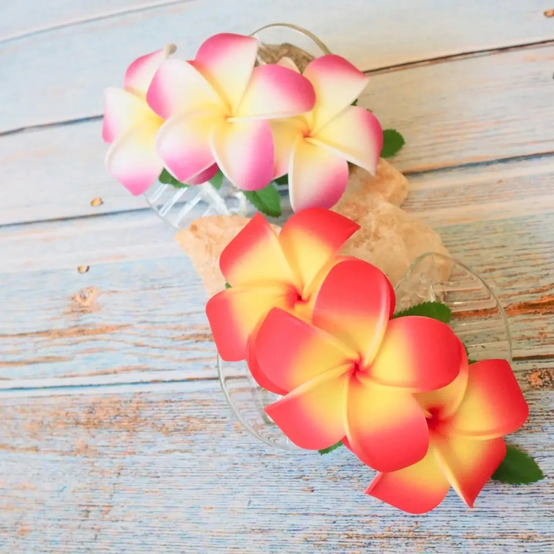 Pink Happy Plumeria Hawaiian Flower Hair Clamp - Made in Hawaii