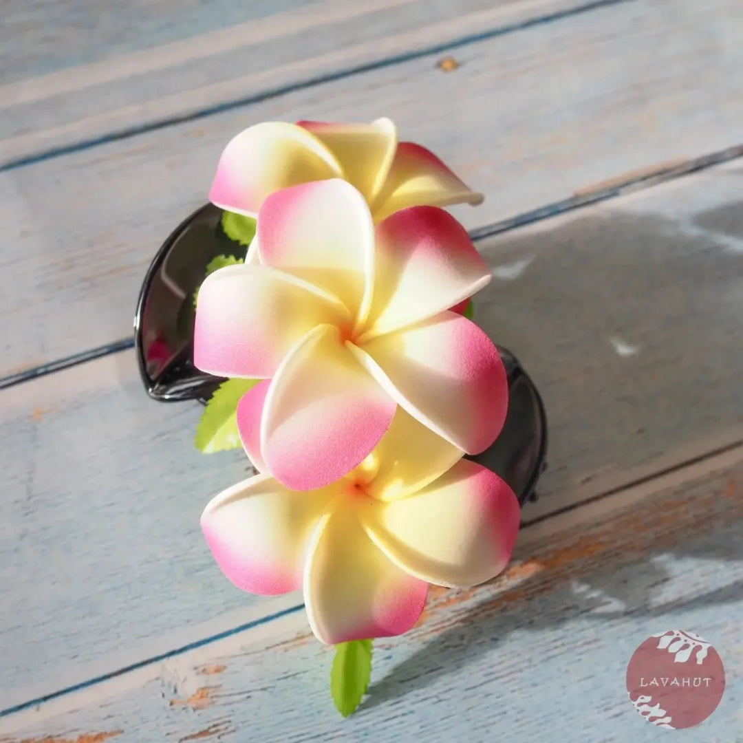 Pink Happy Plumeria Hawaiian Flower Hair Clamp - Made in Hawaii