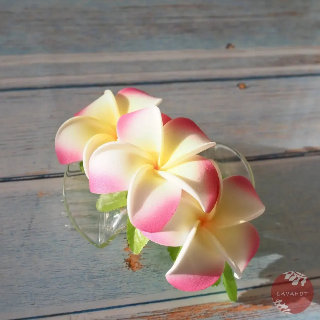 Pink Happy Plumeria Hawaiian Flower Hair Clamp - Made in Hawaii