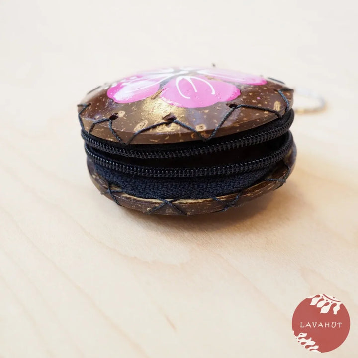 Pink Hibiscus Coconut Coin Purse + Keychain - Made in Hawaii