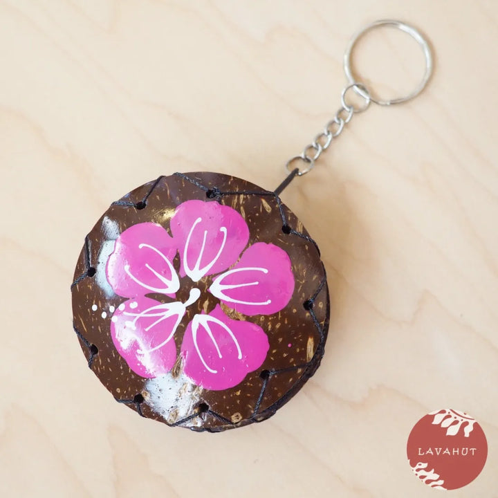 Pink Hibiscus Coconut Coin Purse + Keychain - Made in Hawaii