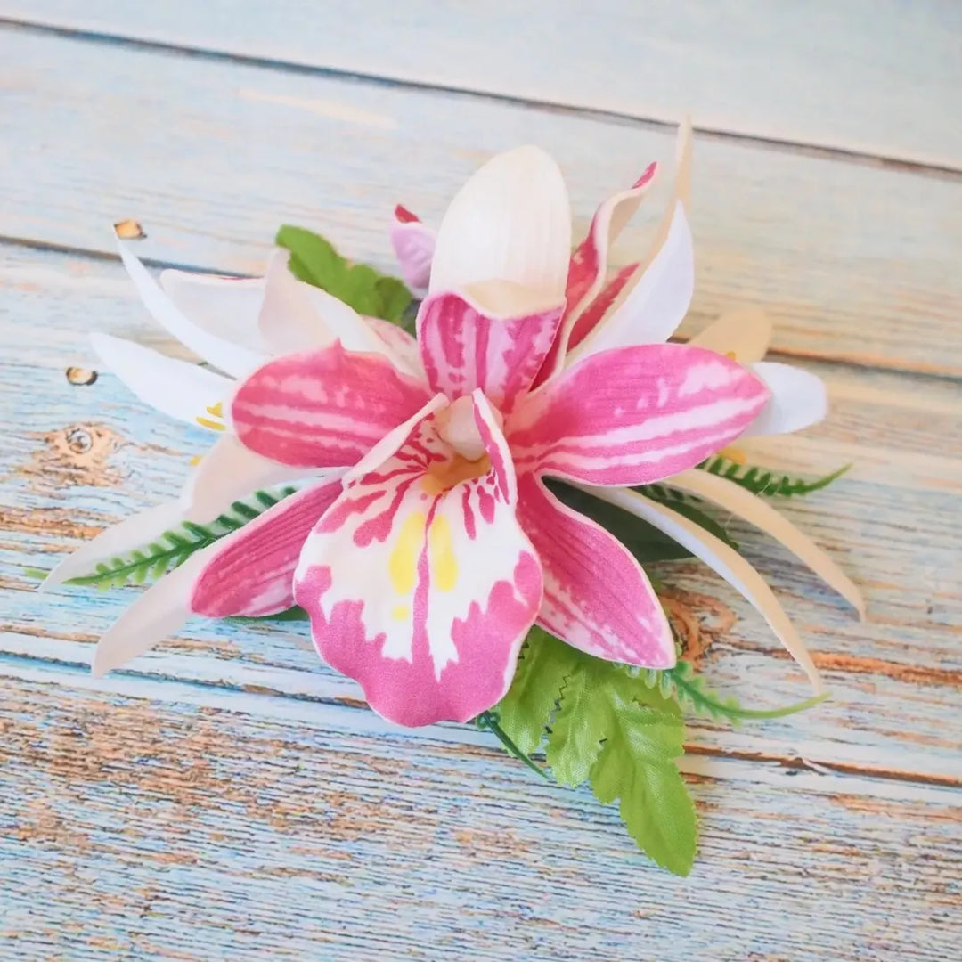 Pink Orchid Cheer Hawaiian Flower Hair Clip - Made in Hawaii