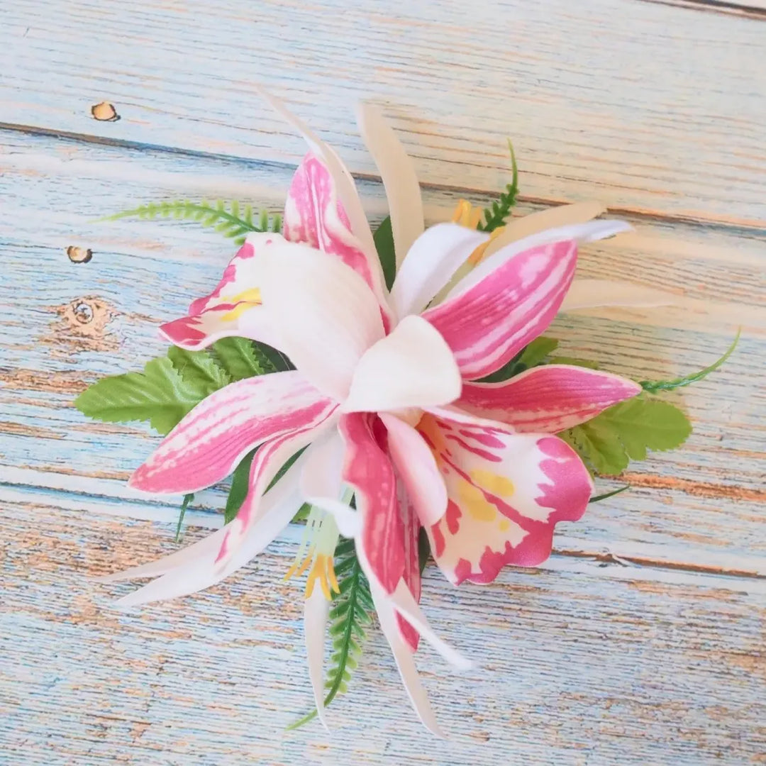 Pink Orchid Cheer Hawaiian Flower Hair Clip - Made in Hawaii