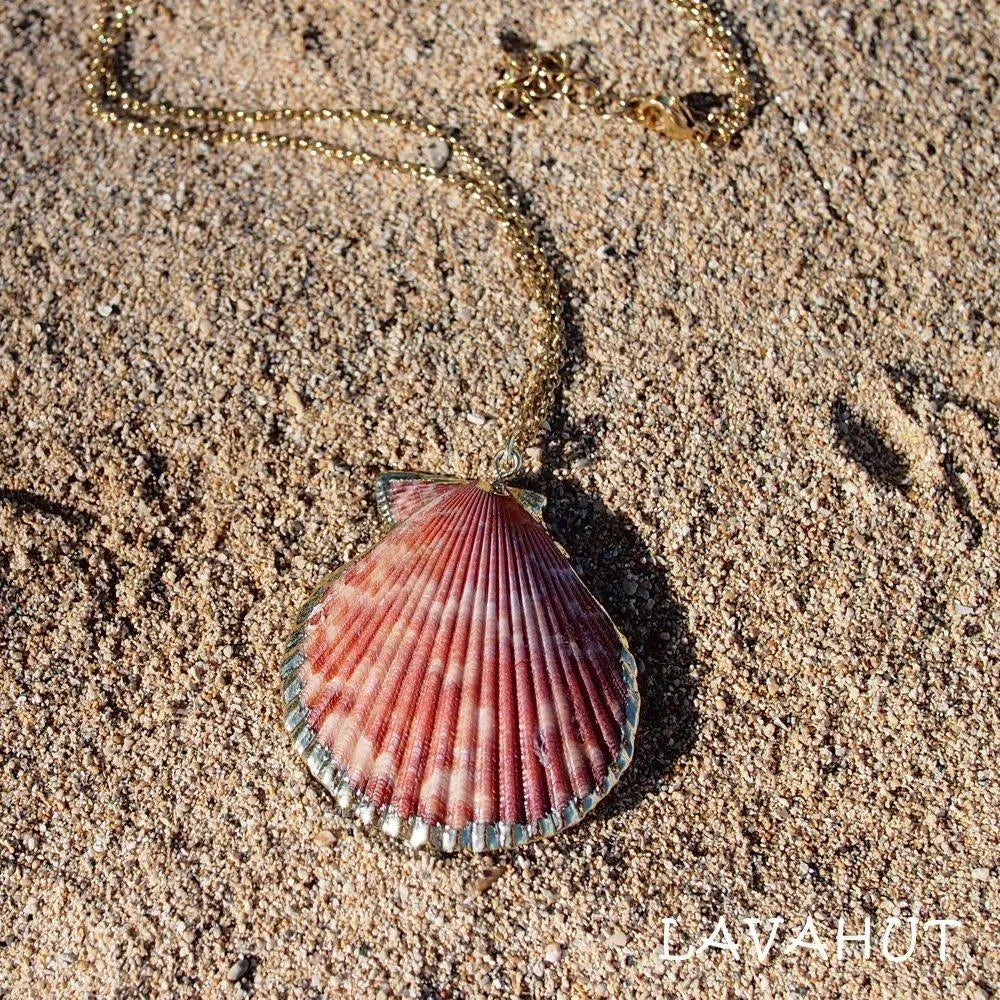 Pink Scallop Seashell Hawaiian Pendant Necklace - Made in Hawaii