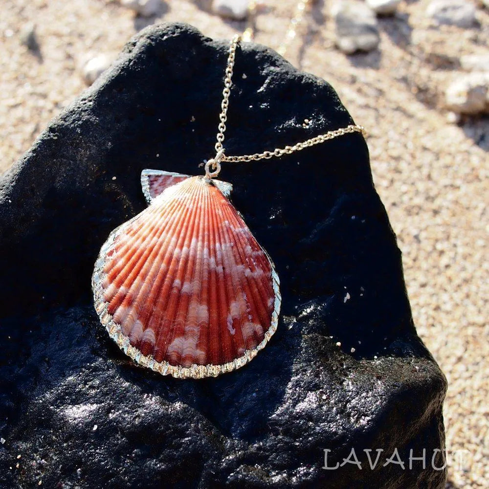 Pink Scallop Seashell Hawaiian Pendant Necklace - Made in Hawaii