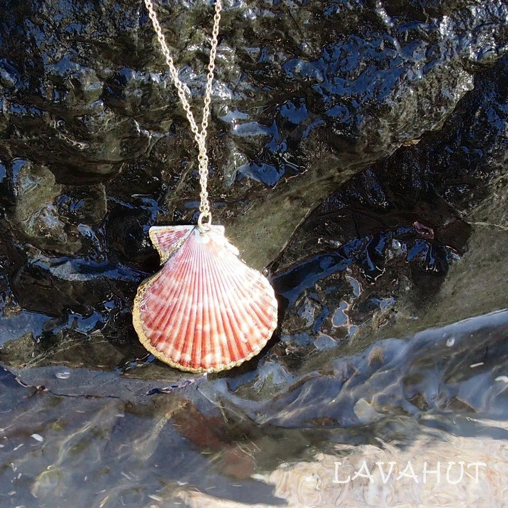 Pink Scallop Seashell Hawaiian Pendant Necklace - Made In Hawaii