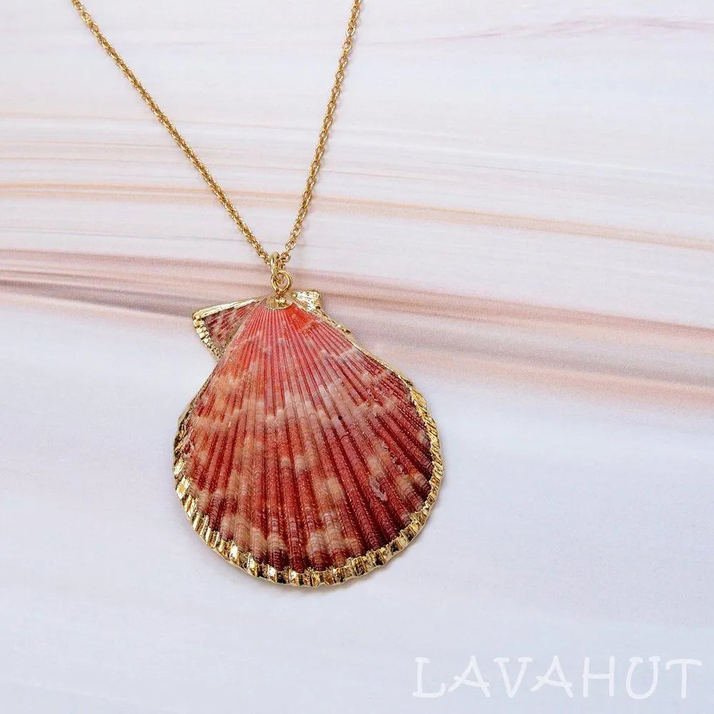 Pink Scallop Seashell Hawaiian Pendant Necklace - Made in Hawaii