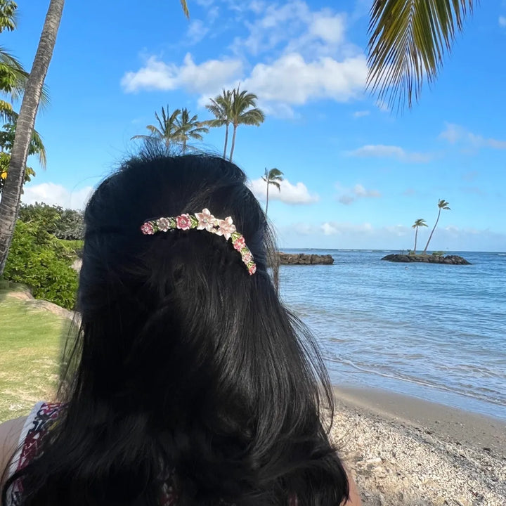 Pink Sparkly Flower Hair Comb - Made in Hawaii