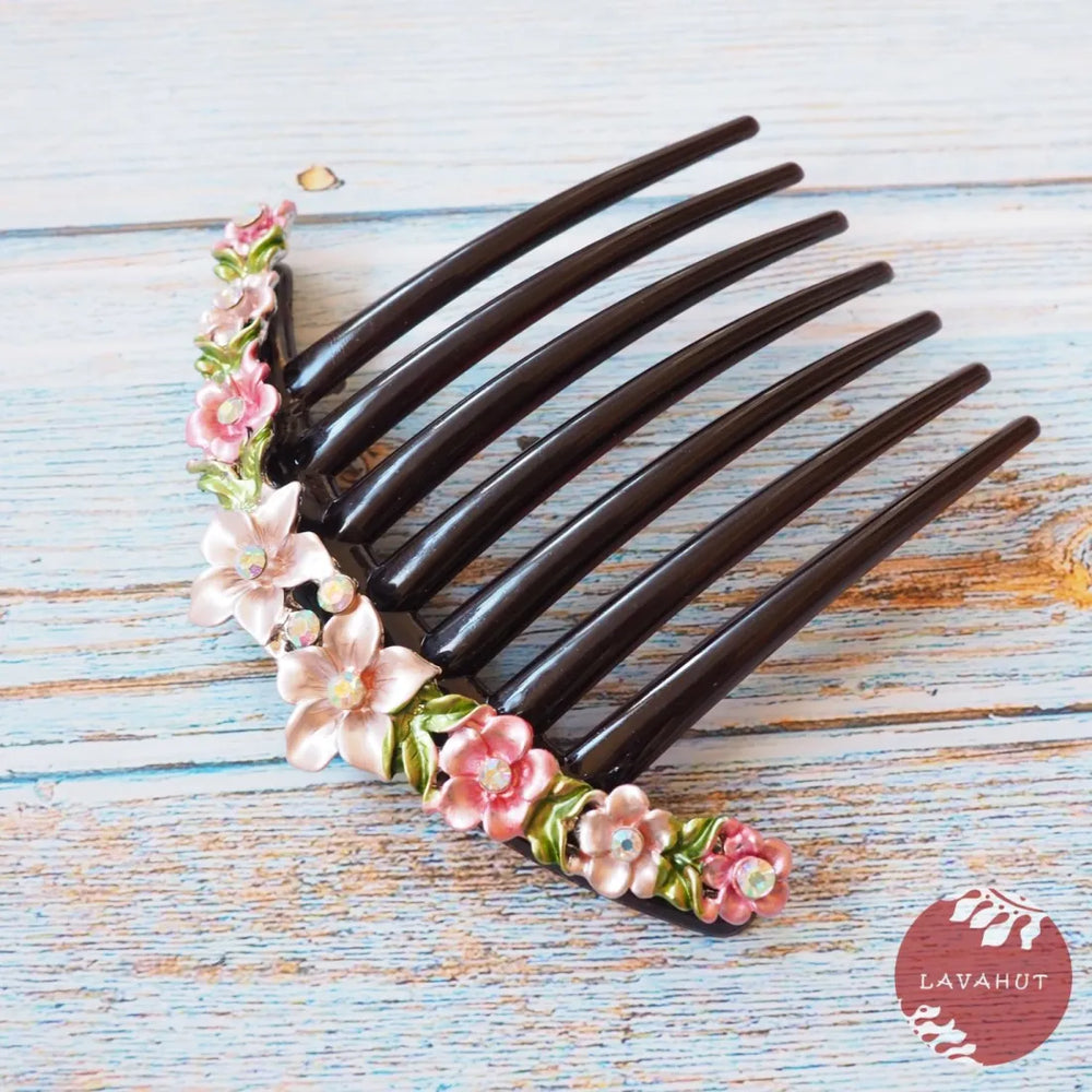 Pink Sparkly Flower Hair Comb - Made in Hawaii