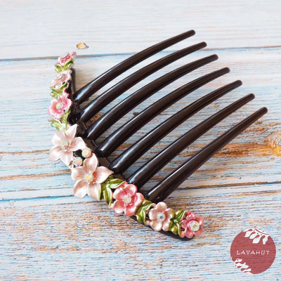 Pink Sparkly Flower Hair Comb - Made In Hawaii