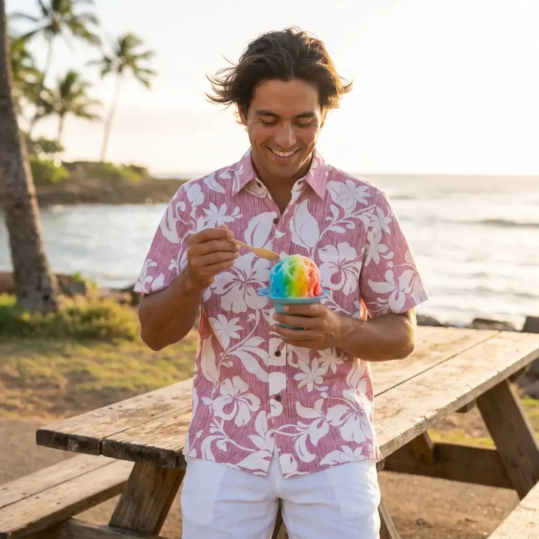 Red Nanakuli Hawaiian Reverse Shirt - Made in Hawaii