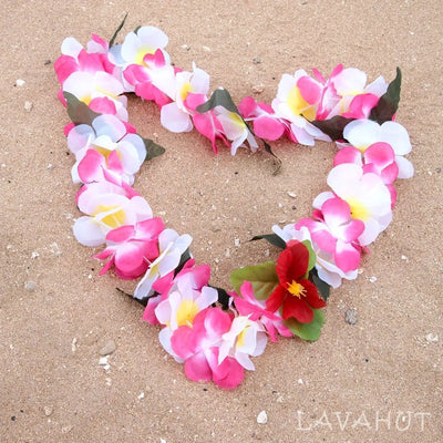 Pink & White Luau Flower Lei - Made In Hawaii