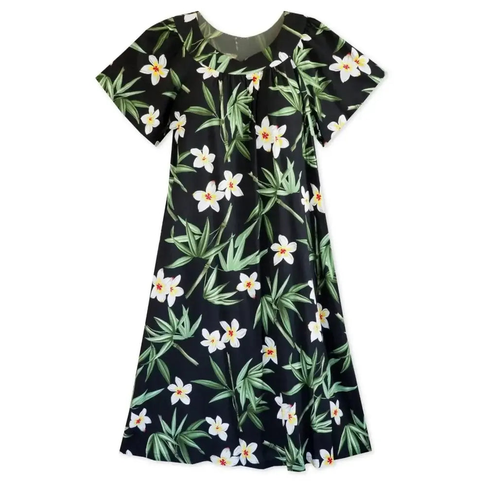 Pipiwai Black Hawaiian Rayon Tea Muumuu Dress - Made in Hawaii