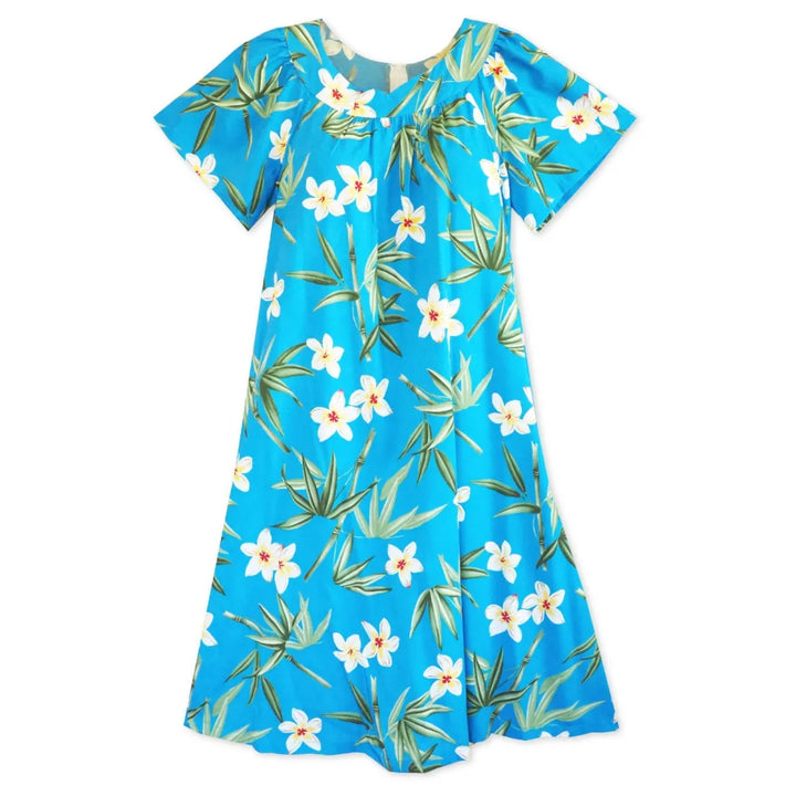 Pipiwai Blue Hawaiian Rayon Tea Muumuu Dress - Made in Hawaii