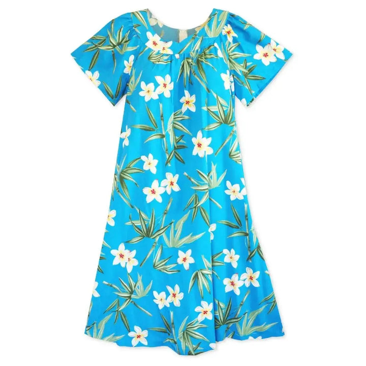 Pipiwai Blue Hawaiian Rayon Tea Muumuu Dress Made in Hawaii