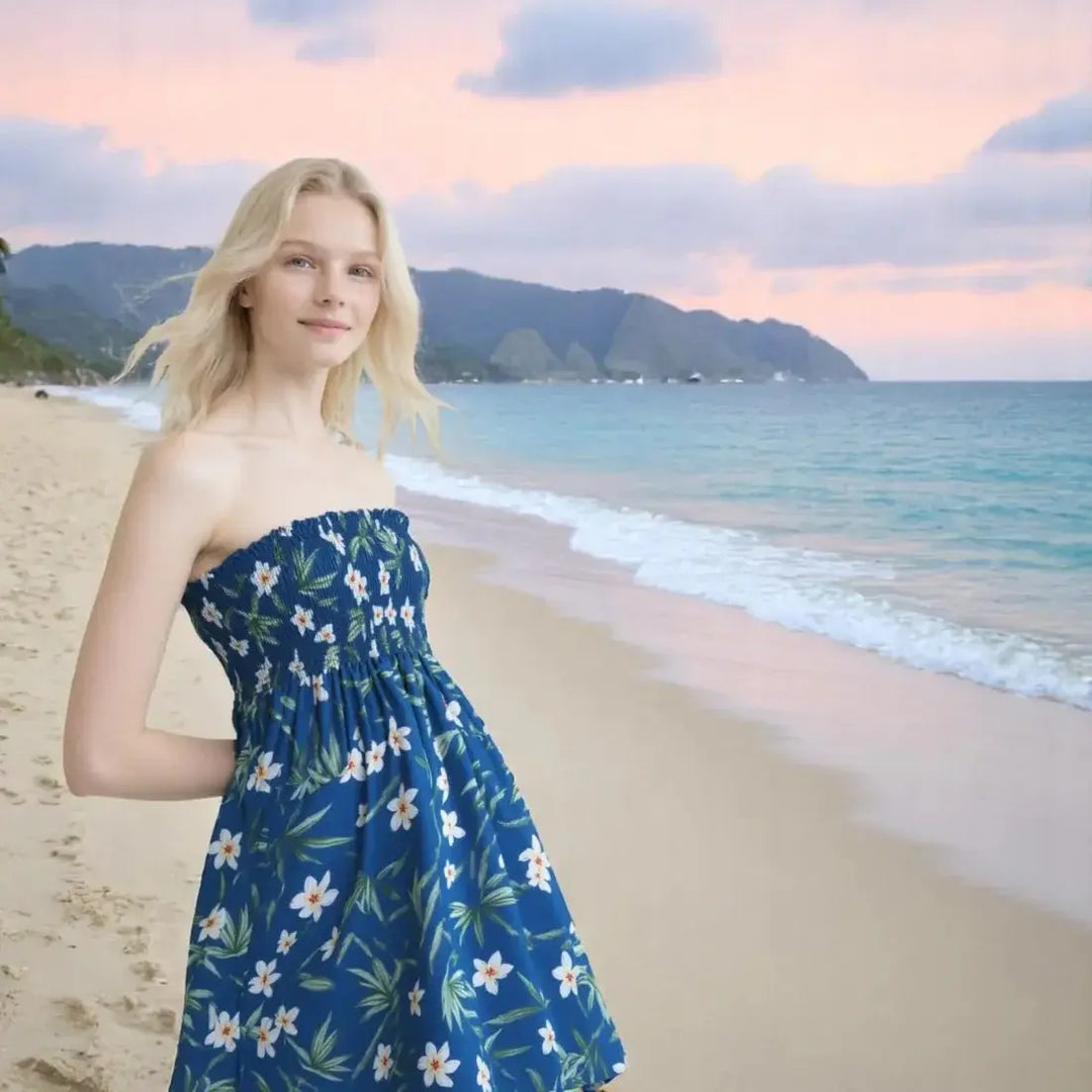 Pipiwai Indigo Moonkiss Hawaiian Dress - Made in Hawaii