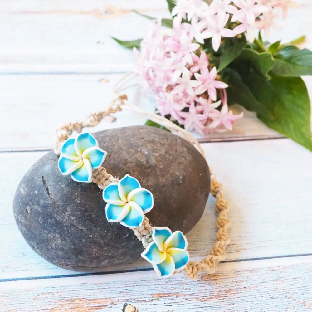 Plumeria Dream Blue Friendship Bracelet - Made in Hawaii