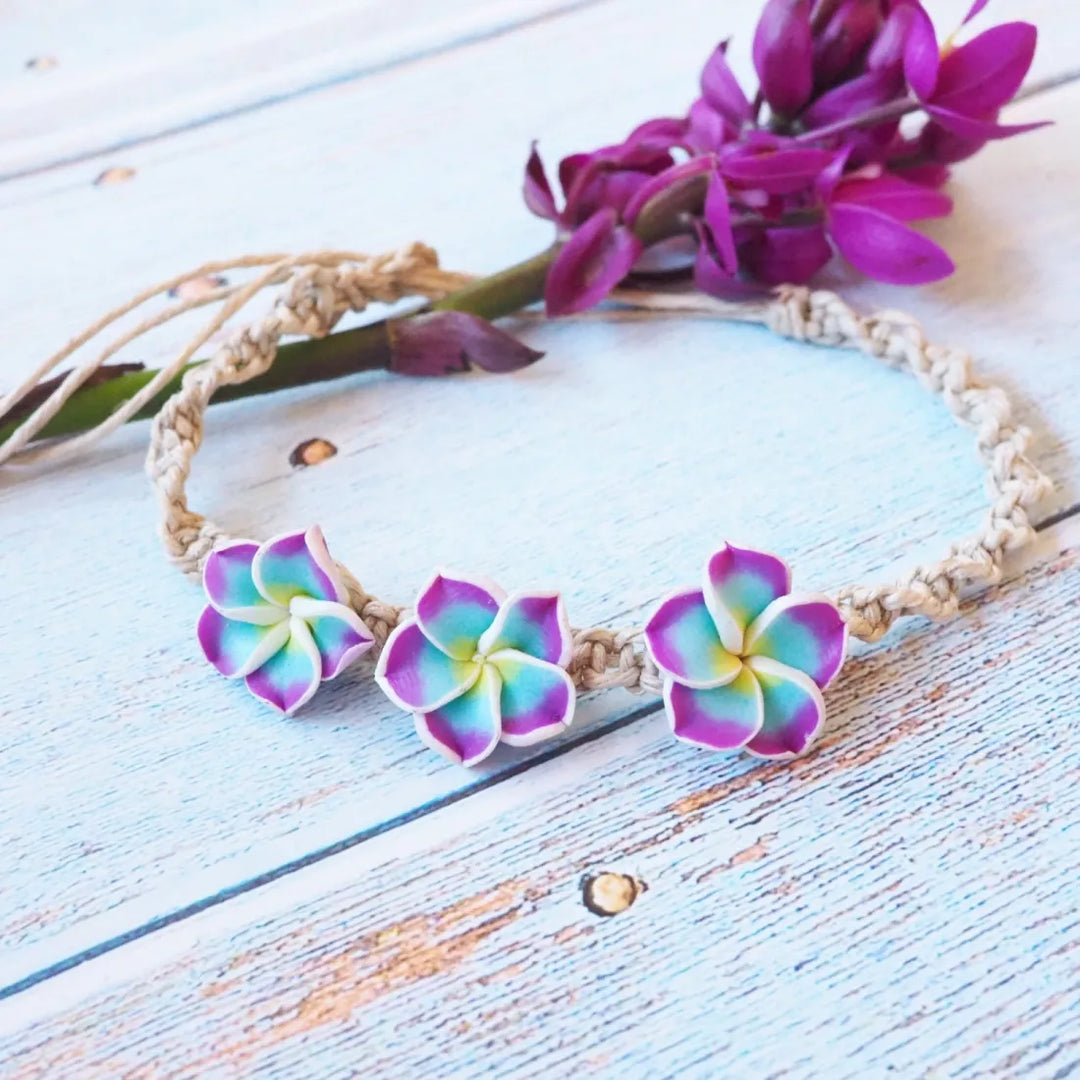 Plumeria Dream Purple Friendship Bracelet - Made in Hawaii