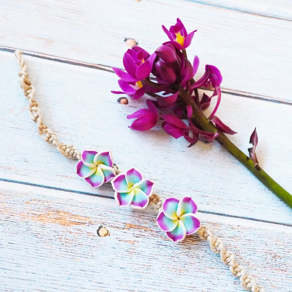 Plumeria Dream Purple Friendship Bracelet - Made in Hawaii