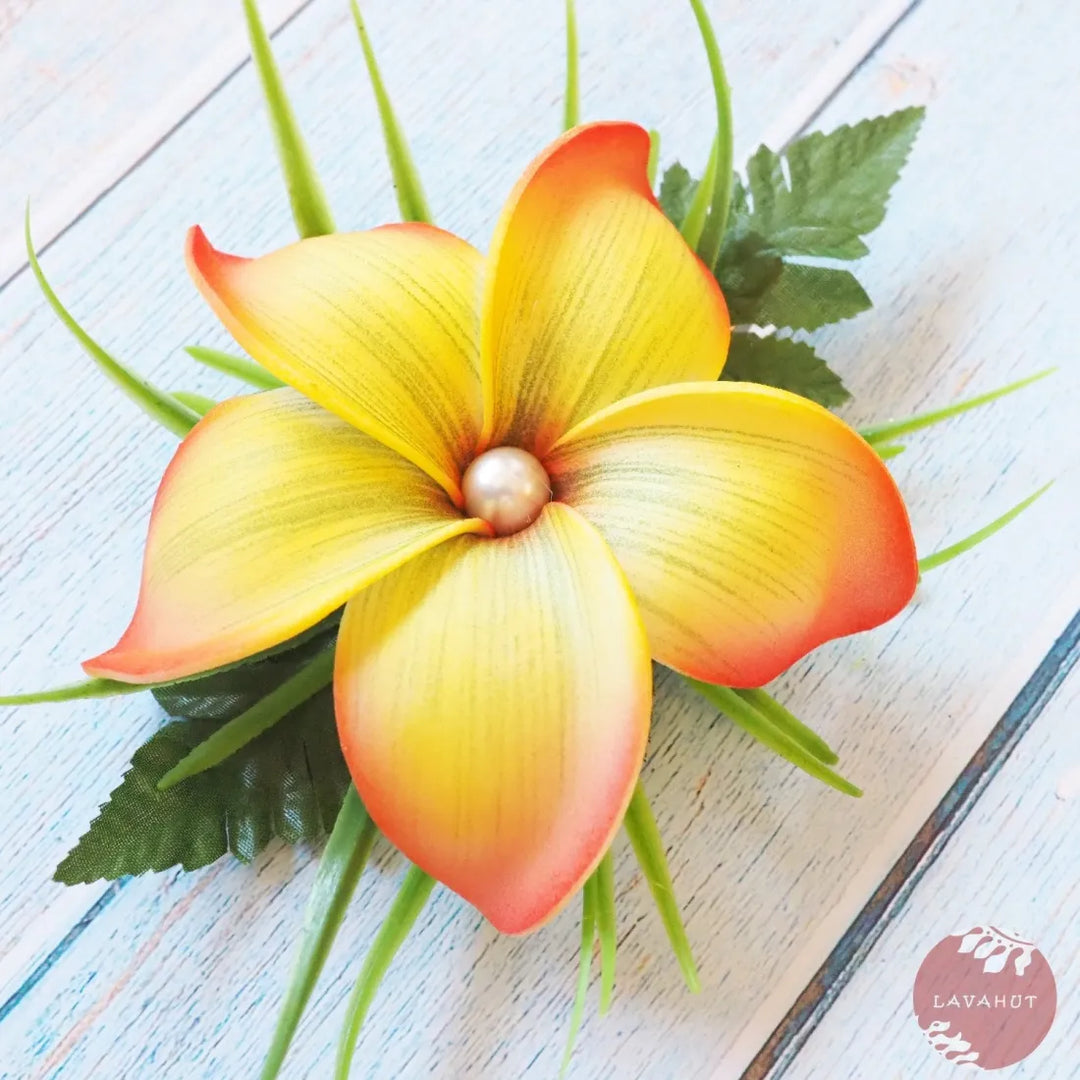 Plumeria Pearl Orange Hawaiian Flower Hair Clip - Made in Hawaii