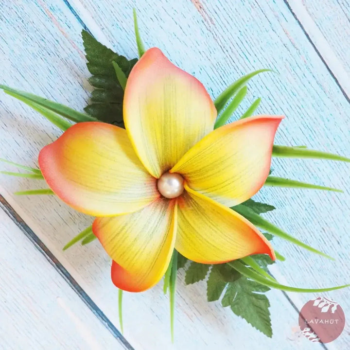 Plumeria Pearl Orange Hawaiian Flower Hair Clip - Made in Hawaii