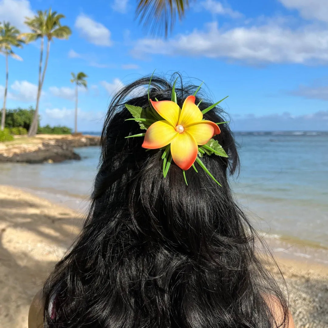 Plumeria Pearl Orange Hawaiian Flower Hair Clip - Made in Hawaii