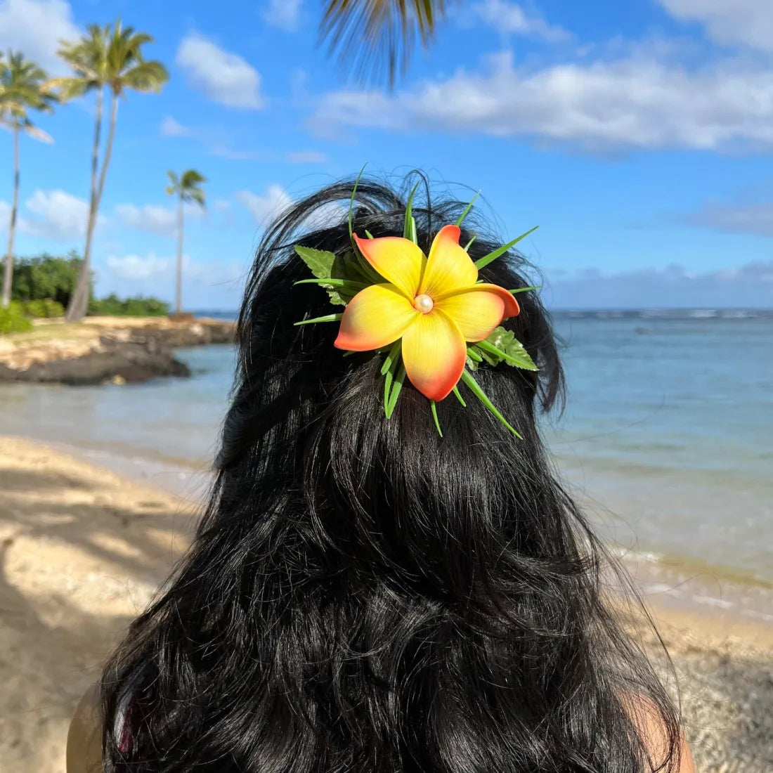 Plumeria Pearl Orange Hawaiian Flower Hair Clip - Made In Hawaii