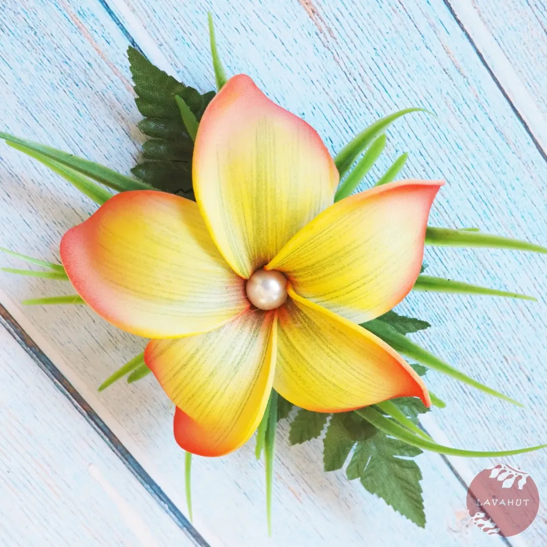 Plumeria Pearl Orange Hawaiian Flower Hair Clip - Made in Hawaii