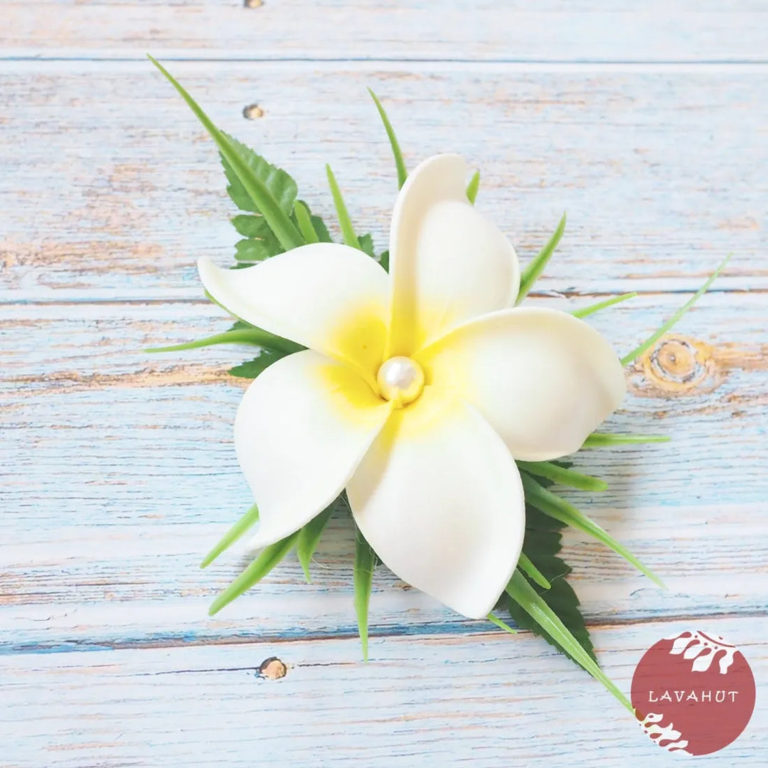 Plumeria Pearl White Hawaiian Flower Hair Clip - Made in Hawaii