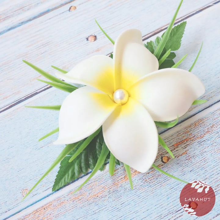 Plumeria Pearl White Hawaiian Flower Hair Clip - Made in Hawaii