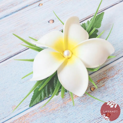 Plumeria Pearl White Hawaiian Flower Hair Clip - Made In Hawaii