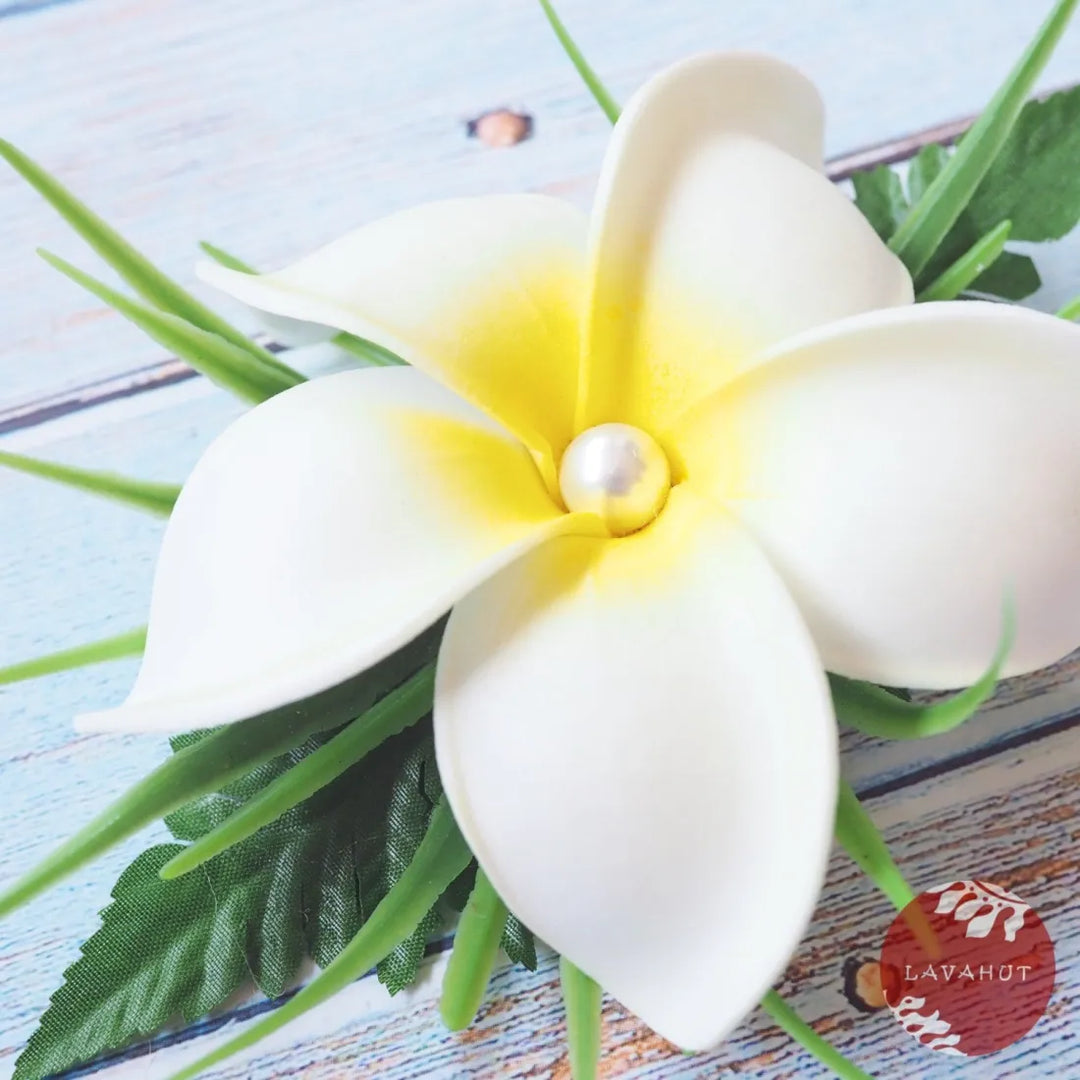 Plumeria Pearl White Hawaiian Flower Hair Clip - Made in Hawaii