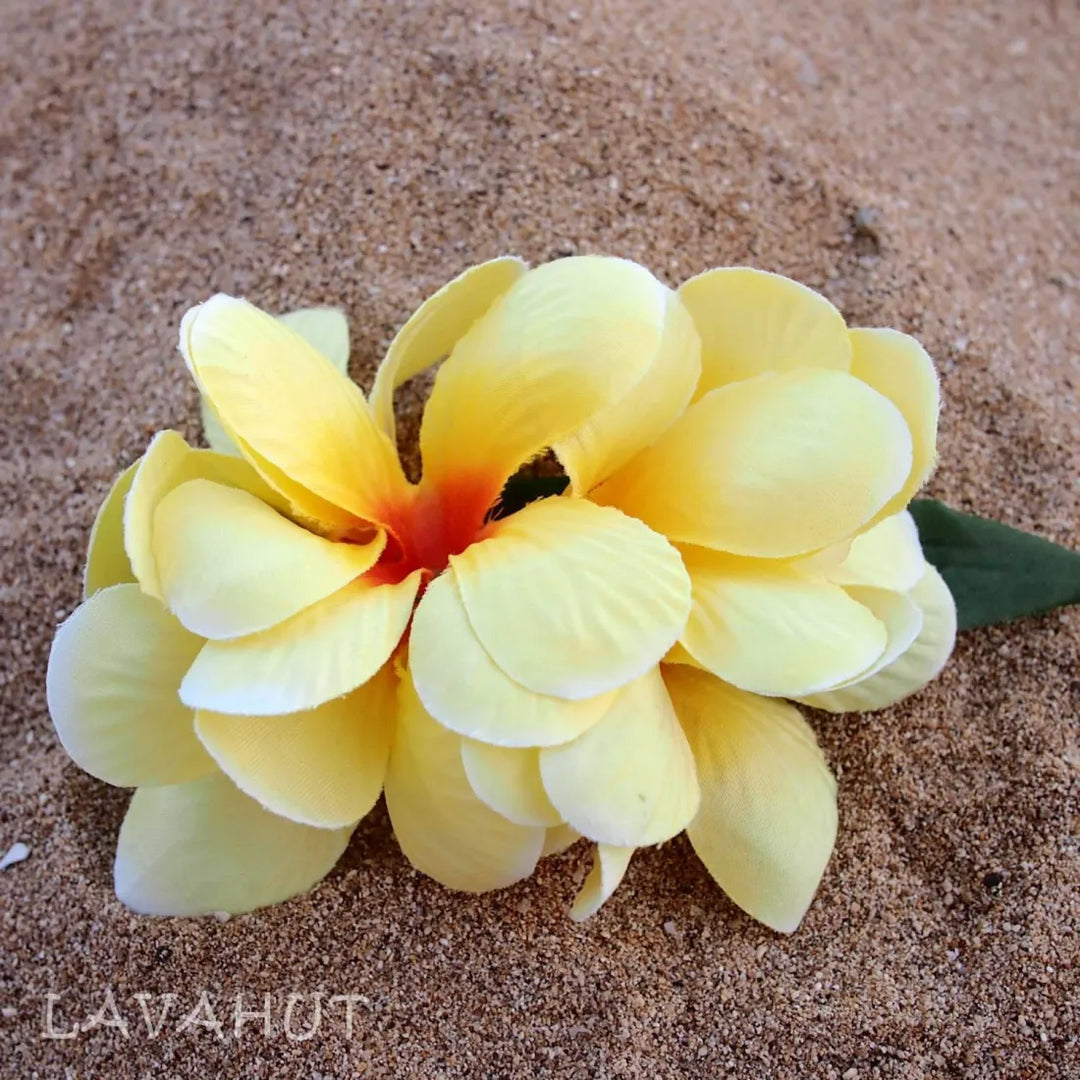 Plumeria Yellow Hawaiian Flower Hair Clip - Made in Hawaii