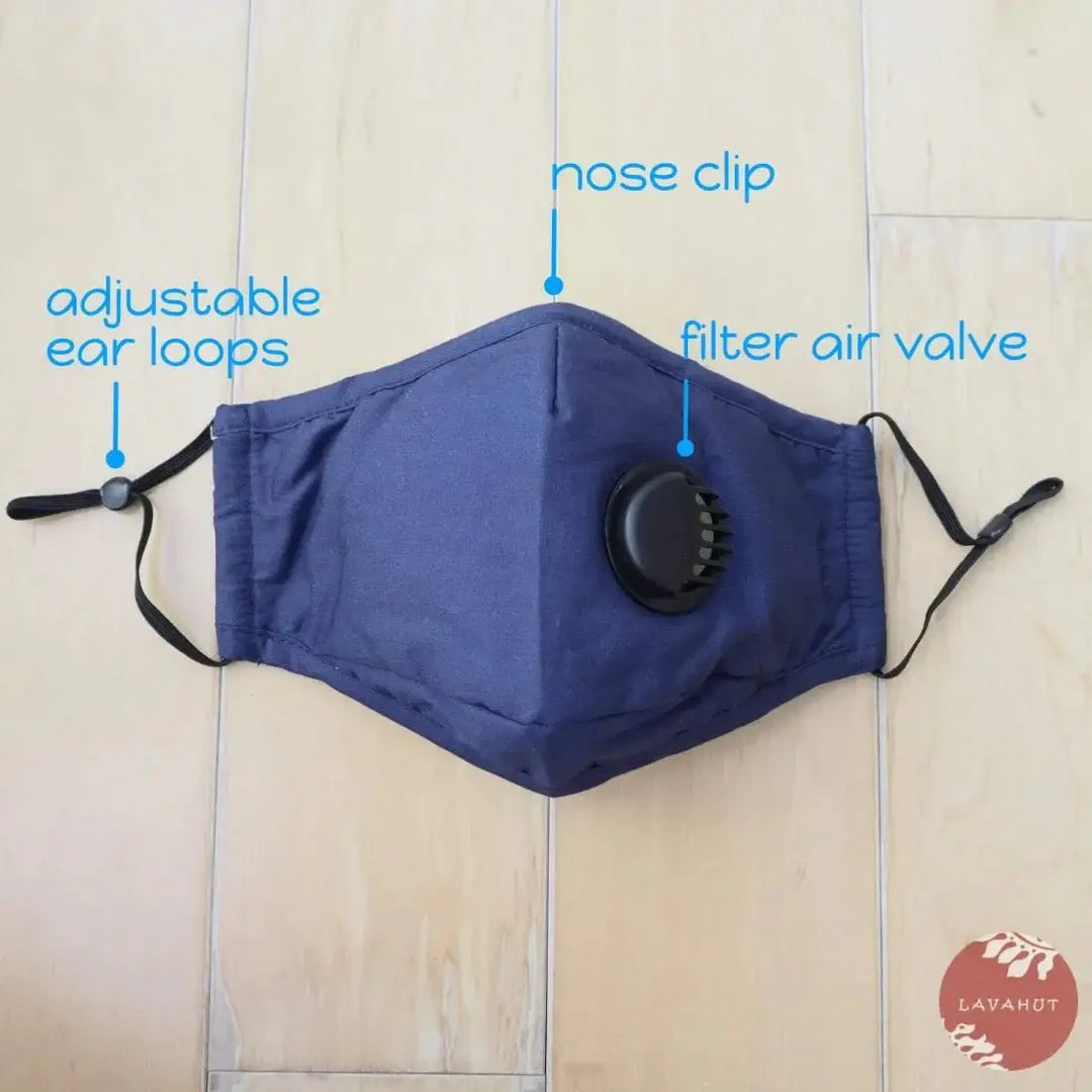 Pm 2.5 Respirator Face Mask • Navy (black Valve) - Made in Hawaii