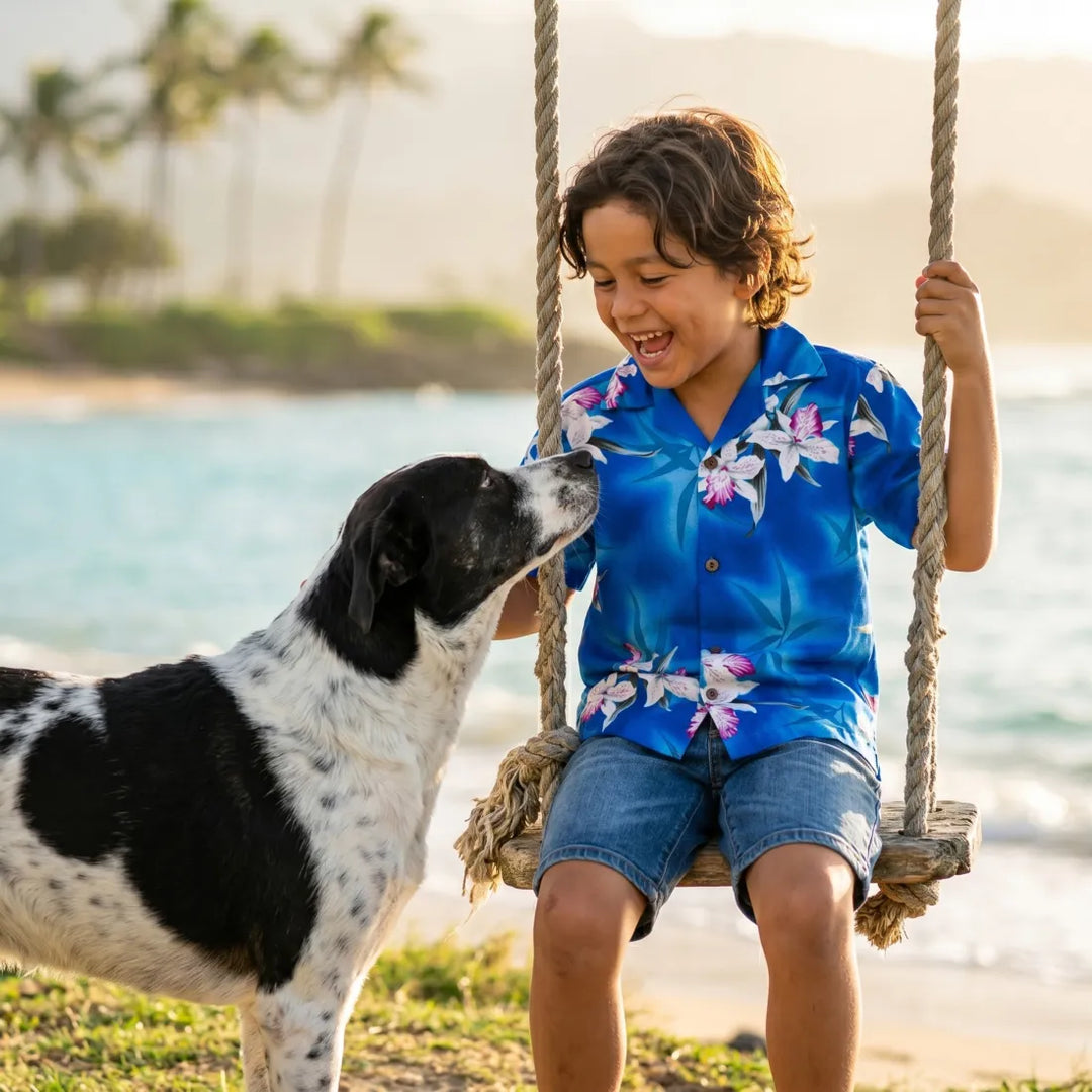 Poipu Blue Hawaiian Boy Shirt - Made in Hawaii