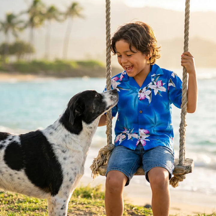 Poipu Blue Hawaiian Boy Shirt - Made in Hawaii