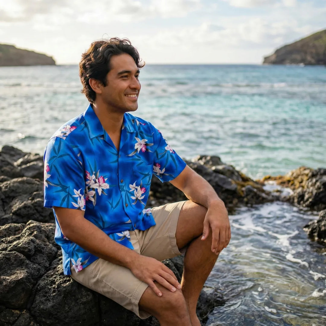 Poipu Blue Hawaiian Rayon Shirt - Made in Hawaii