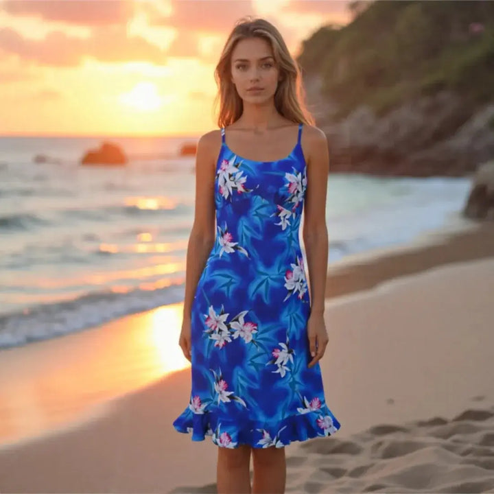 Poipu Blue Kamalii Hawaiian Dress - Made in Hawaii