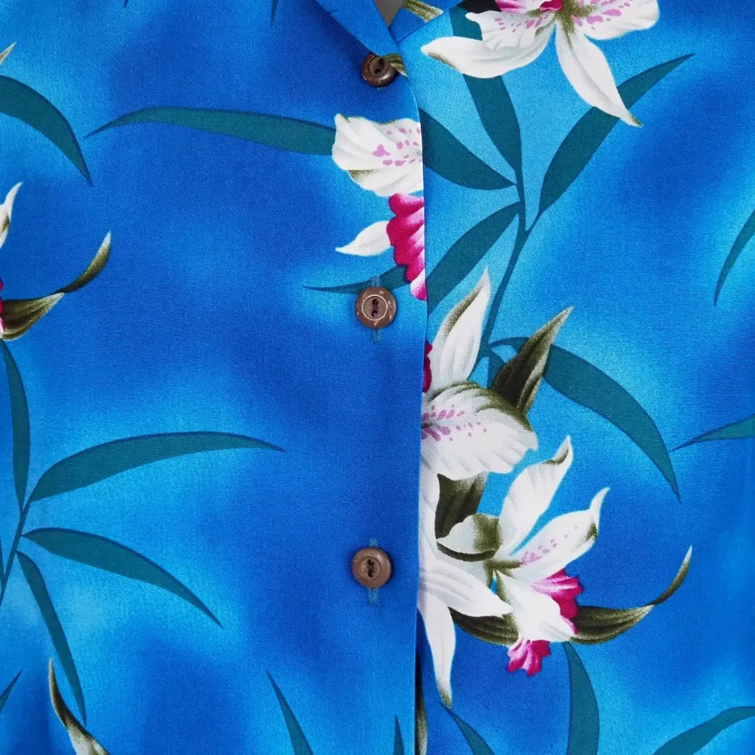 Poipu Blue Lady’s Hawaiian Rayon Blouse - Made in Hawaii