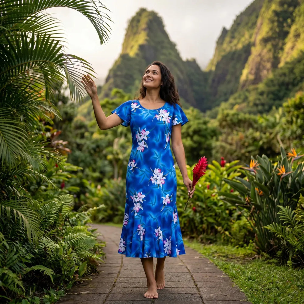 Poipu Blue Malia Hawaiian Dress - Made in Hawaii