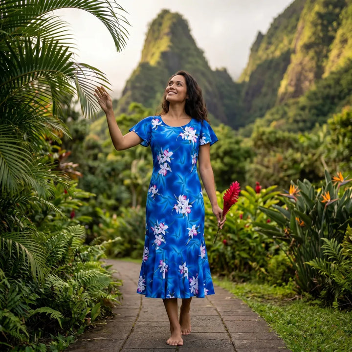 Poipu Blue Malia Hawaiian Dress - Made in Hawaii