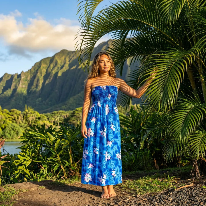 Poipu Blue Maxi Hawaiian Dress - Made in Hawaii