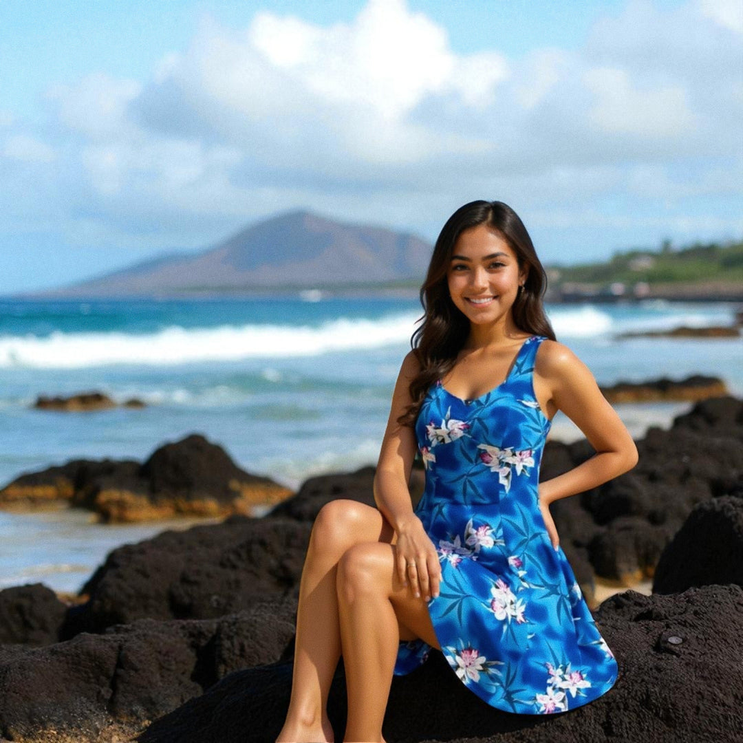 Poipu Blue Molokini Hawaiian Dress Made in Hawaii