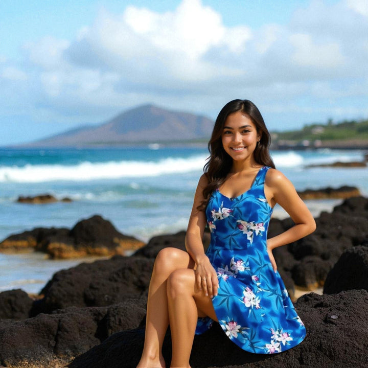 Poipu Blue Molokini Hawaiian Dress Made in Hawaii